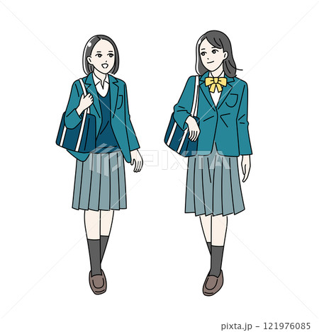 登下校をする鞄を持っている女子学生のイラスト 121976085