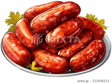 sausages on plate sausages on plate 121976213