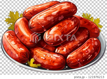 sausages on plate sausages on plate 121976213