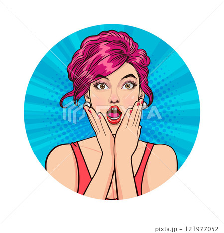 Avatar of woman or business person in various poses, circle background, pop art comics style 121977052