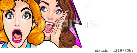 Woman whispering gossip or secret to her friend surprise In Retro Vintage Pop Art Comic 121977065