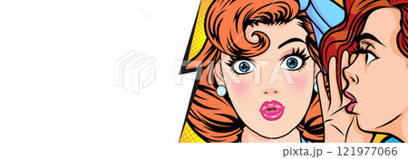 Woman whispering gossip or secret to her friend surprise In Retro Vintage Pop Art Comic 121977066