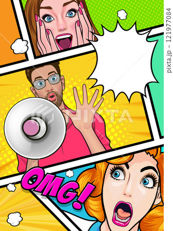 Business man with loudspeaker megaphone announcing discount or sale Special offer shopping time 121977084