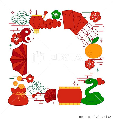 New Year background material, Graphic line vector circle round frame for the Year of the green Snake. Chinese new year, lantern festival New Year background material, Graphic line vector circle round frame for the Year of the green Snake. Chinese new year, lantern festival 121977152