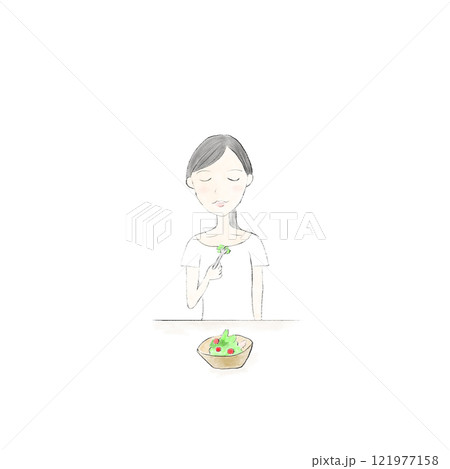 サラダを食べる女性 サラダを食べる女性 121977158