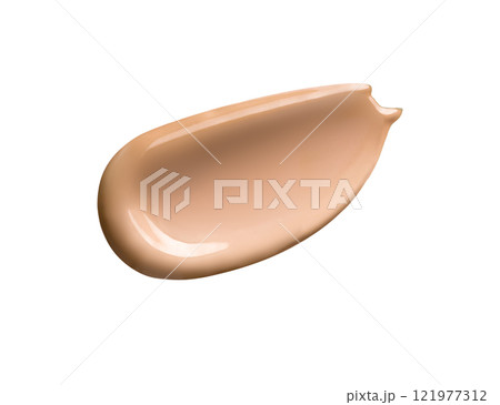 Makeup Liquid foundation stroke isolated on white background. Cosmetic product brush swatch 121977312