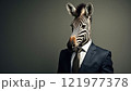Unique representation of a zebra in a suit showcasing a blend of nature and professionalism in a studio setting 121977378