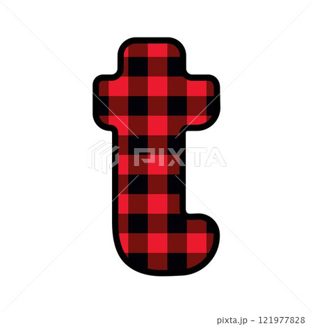 Alphabet number font, red lumberjack plaid pattern for t 121977828