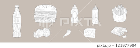 Fast Food and Appetizing Snack Sketch Drawing Vector Set Fast Food and Appetizing Snack Sketch Drawing Vector Set 121977984