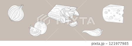 Fast Food and Appetizing Snack Sketch Drawing Vector Set Fast Food and Appetizing Snack Sketch Drawing Vector Set 121977985