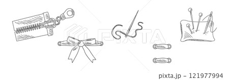Sewing and Needlework Line Sketch Object and Element Vector Set 121977994