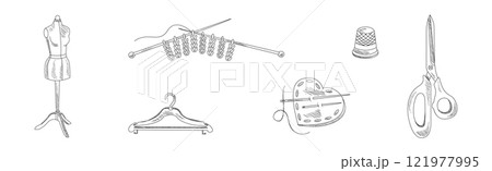 Sewing and Needlework Line Sketch Object and Element Vector Set 121977995