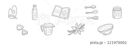 Baking Kitchen Object and Item Doodle Line Vector Set 121978002