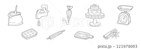 Baking Kitchen Object and Item Doodle Line Vector Set 121978003