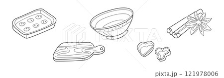 Baking Kitchen Object and Item Doodle Line Vector Set 121978006