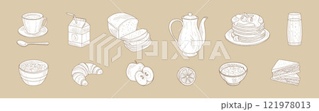 Breakfast and Morning Food Hand Drawn Product Vector Set Breakfast and Morning Food Hand Drawn Product Vector Set 121978013