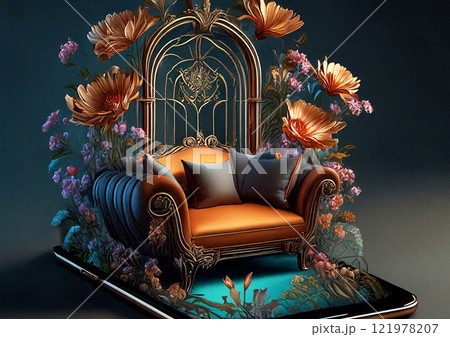 スマホから飛び出したソファ スマホから飛び出したソファ 121978207