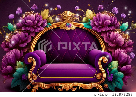 花に囲まれたソファ　絵画調 121978283