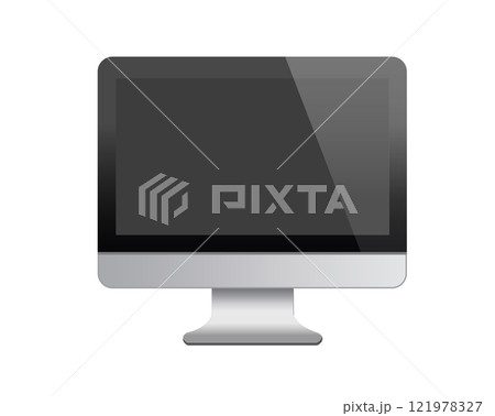 The isolated black and silver desktop personal computer icon in front view The isolated black and silver desktop personal computer icon in front view 121978327
