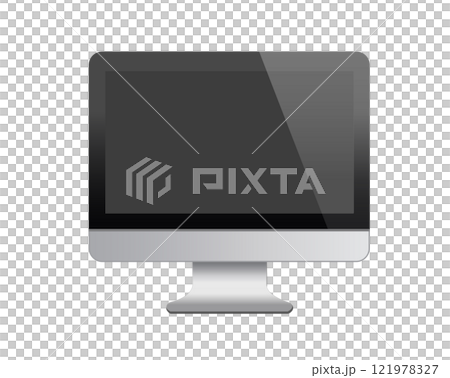 The isolated black and silver desktop personal computer icon in front view The isolated black and silver desktop personal computer icon in front view 121978327