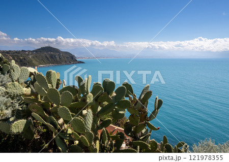 View from a hill on the sea and rocks, Milazzo, Sicily View from a hill on the sea and rocks, Milazzo, Sicily 121978355