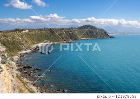 View from a hill on the sea and rocks, Milazzo, Sicily View from a hill on the sea and rocks, Milazzo, Sicily 121978358