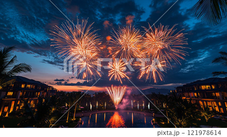 Generative ai illustration of vibrant fireworks displays lighting 121978614