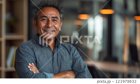 Generative ai illustration of a Handsome smiling confident hispanic senior man 121978632
