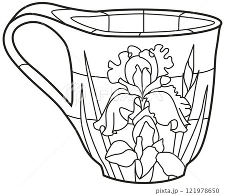 Decorative Vintage Teacup Hand Drawn Illustration for coloring Decorative Vintage Teacup Hand Drawn Illustration for coloring 121978650