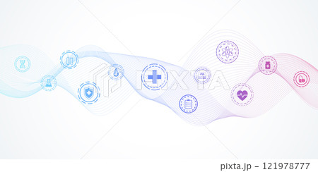 Modern health care banner template with flat icons. Medical innovation concept for header, web banner, website, presentation. Vector illustration 121978777