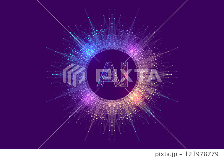 AI Banner Concept In The Digital Style. Generative Ideas Design Element For Internet Technology. Futuristic Technology Concept Artificial Intelligence 121978779
