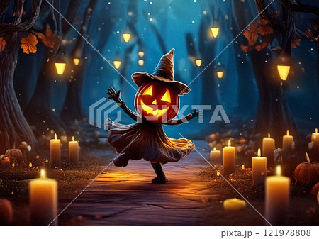 ハロウィン　笑顔のジャック・オー・ランタン 121978808