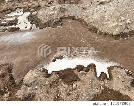 Melting snow on the ground Melting snow on the ground 121978902