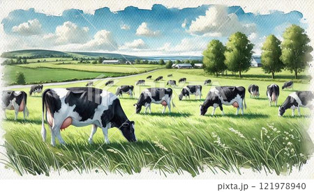 牛のいる牧場風景・酪農 121978940