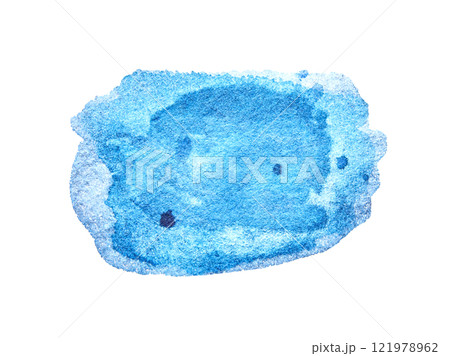 Vibrant blue watercolor splatter on white background: artistic texture 121978962