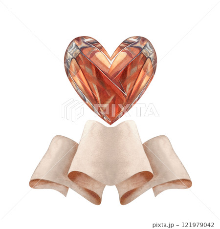 Crystal brown heart with empty beige paper ribbon banner in mocha mousse palette. Watercolor template. Wedding clipart, Valentine's Day, card, poster, Mother's Day, web design, sticker, scrapbook Crystal brown heart with empty beige paper ribbon banner in mocha mousse palette. Watercolor template. Wedding clipart, Valentine's Day, card, poster, Mother's Day, web design, sticker, scrapbook 121979042
