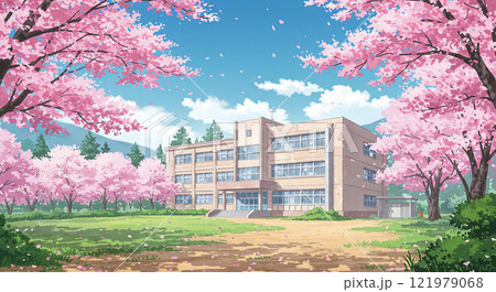【アニメ背景】桜咲く学校 【アニメ背景】桜咲く学校 121979068