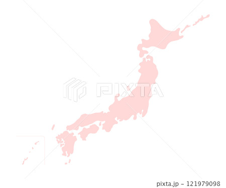 シンプルな薄いピンク色の日本地図のイラスト - ポップでかわいいシルエットの日本列島のマップ 121979098
