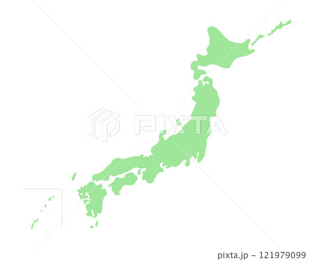 シンプルな緑色の日本地図のイラスト - ポップでかわいいシルエットの日本列島のマップ 121979099