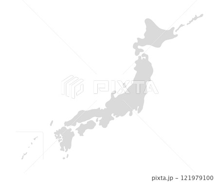 シンプルな薄いグレーの日本地図のイラスト - ポップでかわいいシルエットの日本列島のマップ 121979100