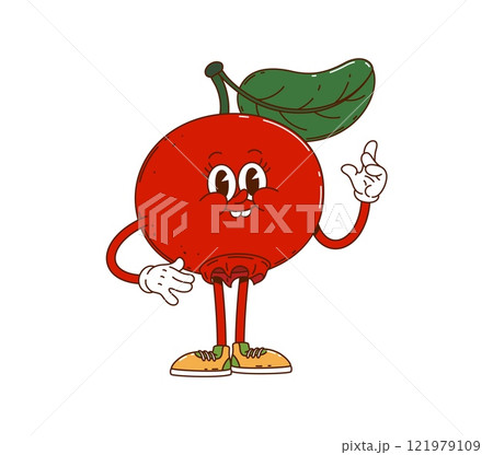 Cartoon groovy ripe cranberry cute character. Forest wild berry retro cartoon character, farm orchard ripe cowberry funky isolated vector funny personage or garden fresh cranberry girl groovy mascot 121979109