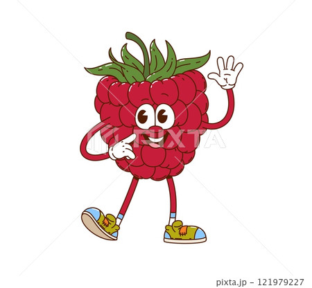 Cartoon groovy raspberry happy smiling...のイラスト素材 [121979227] - PIXTA