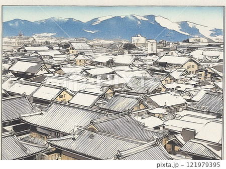 昭和の冬の街並みスケッチ 121979395