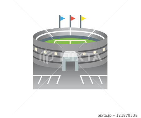 Gradient gray large capacity outdoor football or soccer stadium icon in the city 121979538