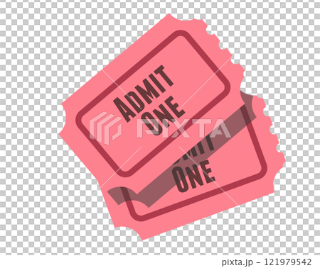 Pink tradional admission ticket icon with words Admit one and number 121979542