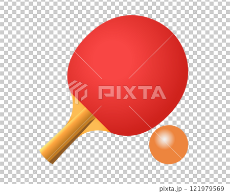 Table tennis paddle icon with red rubber surface and ping pong ball Table tennis paddle icon with red rubber surface and ping pong ball 121979569
