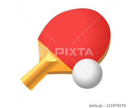 Table tennis paddle icon with red rubber surface and ping pong ball Table tennis paddle icon with red rubber surface and ping pong ball 121979570