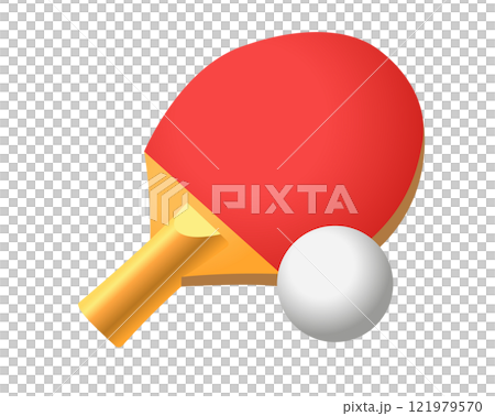 Table tennis paddle icon with red rubber surface and ping pong ball Table tennis paddle icon with red rubber surface and ping pong ball 121979570
