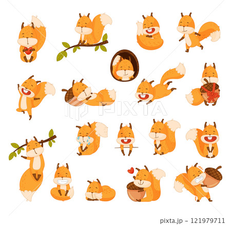 Funny Squirrel Animal Character with Bushy Tail Vector Set 121979711