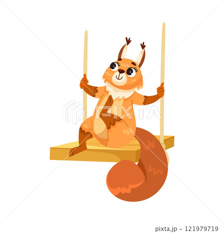 Funny Squirrel Animal Character with Bushy Tail Swinging Vector Illustration 121979719